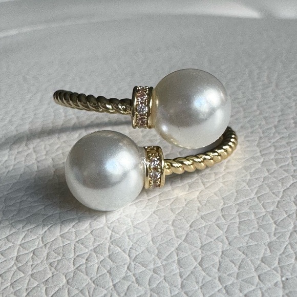 New Gold and Pearl Diamond Wrap Adjustable Ring Vintage Bridal - Picture 1 of 8